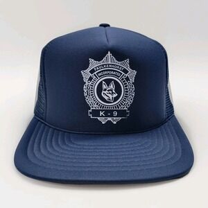 Vintage K-9 Police Hat Faulkenhorst Incorporated‎ Blue Trucker Mesh Snapback Cap